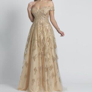 NWT Dave & Johnny - A9014 Embellished Off-Shoulder A-line Gown